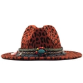 Classic leopard print cowboy hat with bohemian woven band and turquoise stone detail - M (56-58cm) / Turquoise Tassel Ethnic Woven Band Style / Burgundy