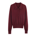Classica polo in maglia bordeaux a maniche lunghe con abbottonatura e polsini a costine - S / Borgogna