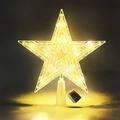 Détail d'étoile lumineuse LED en plastique transparent pour sapin de Noël avec piles - Triple Couche avec Étoiles / 20cm (Pile bouton) / Ton Chaud