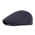 Classic navy blue cotton ivy cap for men featuring adjustable bronze side buckles - Navy Blue
