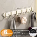 Cream white space aluminum wall hook rack with 6 hooks for bathroom towel storage - 6 Hooks / Cream