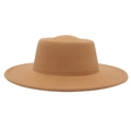 Classic khaki wool felt flat top wide brim fedora hat with minimalist French style - Adult (57-60cm) / Camel