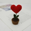 Handmade crochet red heart potted plant with green leaves in a brown base - Heart Shape Pot