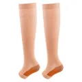 Chaussettes de compression sport en nylon chair avec talon renforcé orange respirant - Hautes au Genou Bout Ouvert / Beige Patchwork