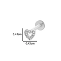 Silver hollow heart cartilage stud with sparkling zircon and internal threading 4.3mm - 4# Hollow Heart Style - Silver