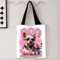 Borsa tote in tela con stampa di Yorkshire Terrier cartoon e scritta Dog March Forward - Due Yorkshire Terrier con occhiali da sole(jiayingstd60)
