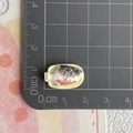 Miniatur-Grillfisch aus Harz auf gelbem Teller neben einer Zentimeter-Skala - Geschmorter Fisch