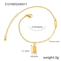 Primer plano de tobillera de acero de titanio dorado con colgante grabado y cierre langosta - Longitud aprox. 19+5cm / Dorado - Estilo Barra GOLD