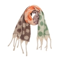 Dettaglio della sciarpa tessuta multicolore con motivi a pois e lunghe frange - Verde Arancio