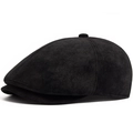 Classic black faux suede newsboy cap featuring a six-panel stitch and matte finish - Adjustable / Black