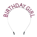Silver birthday girl headband featuring vibrant dark pink rhinestones for parties - Silver Base + Rose Red Rhinestone (with Silicone Cover)
