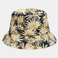 Detailed view of daisy floral print on black canvas fisherman bucket sun hat - M (56-58cm) / Black Daisy (Color 1#)