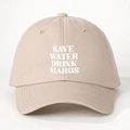 Beige baseballpet met Save Water Drink Margs tekst en een verstelbare riemsluiting - Verstelbaar / Licht kaki