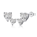 S925 sterling silver stud earrings with heart-shaped cubic zirconia on white background - Double Heart Gradient
