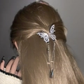 Pince à cheveux papillon argentée élégante avec strass et chaînes à franges fines - 1# Style Papillon Argenté avec Strass et Franges