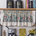 Floral ruffle valance curtain with green leaves and red flowers for cafe style decor - 150x45cm / Green Plant Ruffle Rod Pocket Tier