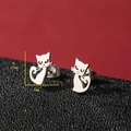 Pendientes de gato lindos en acero inoxidable cepillado, diseño minimalista, 11x7mm - 753 Color Acero