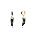 Modern 24K gold plated hoop earrings with black zircon and chili pepper charms - 24K / Gold-Black Chili (JQH0067-GG-3)