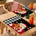 Detail of Christmas placemat featuring Santa Claus and gold stars on a wooden table - CD30-5 Santa Starry Sky