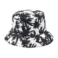 Dettaglio della stampa a palma tropicale sul tessuto di tela bianco e nero del cappello - M (56-58cm) / Nero