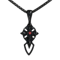 Gothic black stainless steel cross wing pendant with red gemstone and box chain necklace - Black