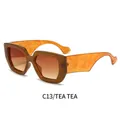 Retro square frame sunglasses with tea lenses and orange marble texture temples - Transparent Dark Tea Frame Tea Lens