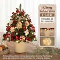 Mini albero di Natale da tavolo 60cm con ornamenti bianchi e rossi in fioriera beige - 60CM Albero Verde Rosso e Bianco (Secchio di Ferro)