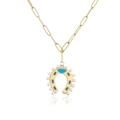 Collana a catena a graffetta dorata con pendente a ferro di cavallo in perle e smalto - Blu