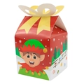 Christmas gift box in festive red with elf illustration and yellow bow tie closure - Christmas Elf