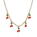 Collana tennis dorata con ciondoli a ciliegia in strass rossi e cristalli luminosi - Collana Ciliegia in Strass Oro (12402)
