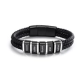 Double-layer black braided leather bracelet with 5 custom engraved beads and magnetic clasp - Five-Segment Steel Bead Style / Black