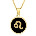 Collier zodiaque Lion en acier inoxydable 18K avec pendentif rond noir sur fond blanc - Lion (Avec Chaîne)