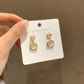 Elegantes pendientes de doble círculo dorados con piedra ojo de gato color champán - 48# Ojo de Gato Poste de Plata