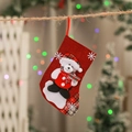 Red linen Christmas stocking with 3D teddy bear ornament and snowflake details - Medium Bear Body Sock