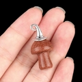 Brown sandstone mushroom pendant with silver metal cap on black background - Gun Black Cap / Gold Sand Stone (Synthetic)