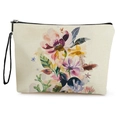 Floral canvas cosmetic bag featuring coral and starfish patterns with a black wrist strap - 25x17cm / Floral Starfish Pattern (Style 1)