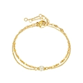 Pulsera de doble capa dorada para mujer con perla blanca y cierre de langosta - Chapado en oro 14K