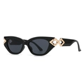 Cat-eye zonnebril in zwart met decoratieve gouden geometrische metalen pootjes - Zwart Frame Zwart Grijs Goud Accenten