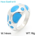 Silver stainless steel ring with 14mm width and blue enamel dots in a vintage style - Steel Blue (KR111175-K)