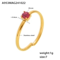 PVD plated stainless steel open ring featuring a single round red zircon stone - US 7 / Gold Color Pink Zirconia Ring