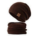 Men's winter knit beanie and neck warmer set in dark brown with cozy thick fleece lining - Coffee
