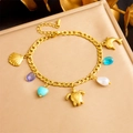 Bracciale con ciondoli dorati a forma di tartaruga, delfino, conchiglia e gemme colorate - Stile Tartaruga Marina (B1434)