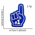 Detailed dimensions of blue foam finger embroidery patch with size measurement markings - Finger Patch 6 (Dark Blue)