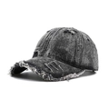Dunkelgraue gewaschene Denim-Baseballkappe mit Vintage-Fransen und zerrissenen Details - Gewaschenes Schwarz