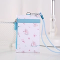Faux leather card holder featuring blue lanyard and pink unicorn pattern on white base - Blue