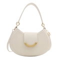 Elegant white PU leather crescent saddle bag with gold metal buckle and shoulder strap - White