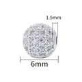 Micro-pave 6mm silver beaded charm with sparkling cubic zirconia and 1.5mm hole - 6mm-White Zirconia-Silver