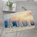 Absorbent flannel snow forest landscape rug on grey wooden floor for home decor - 40x60cm / Winter Snow Mountain Sunset