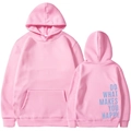 Pink oversized hoodie with 'Do What Makes You Happy' text on the back view - S / Pink 312