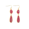 Detail of rose red crystal drop earrings with textured gold glitter in teardrop shapes - Gold Frame Rose Red (EA088-7金)